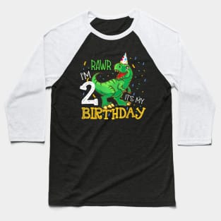 Dinosaur Birthday 2 Years Old Baseball T-Shirt